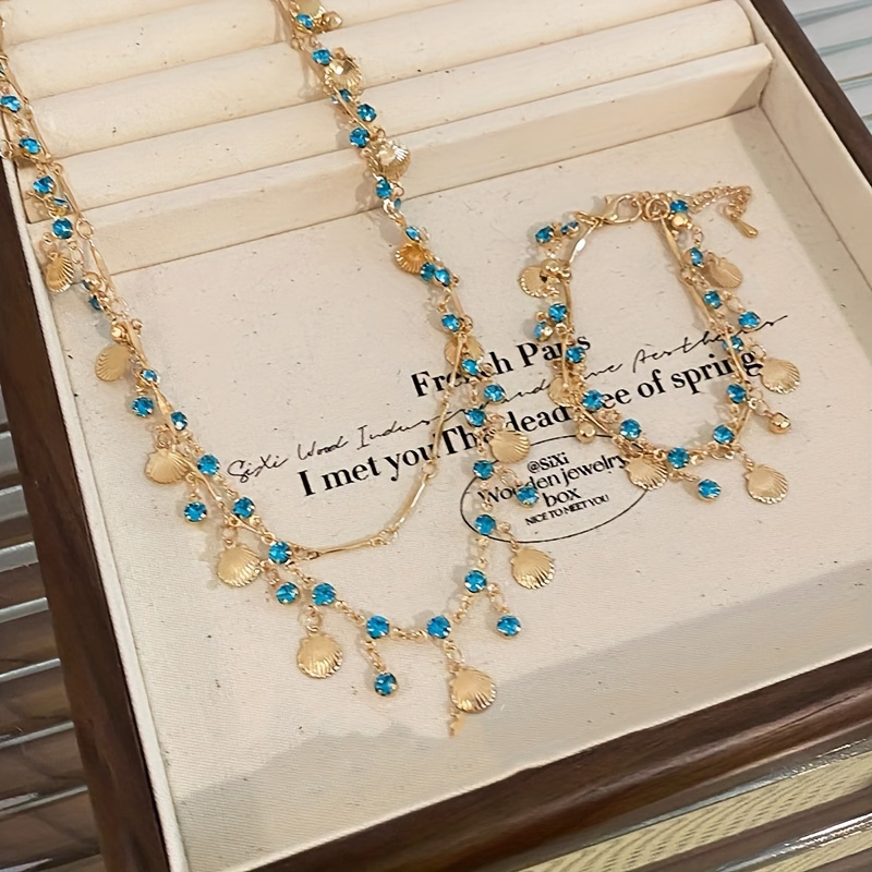 Women's Beach Accessory Set Golden Shell & Turquoise Beads